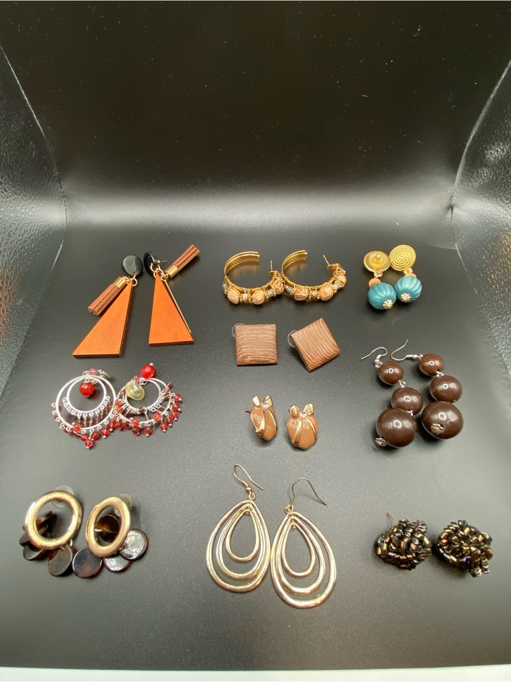 Indie Sleaze Women's Fashion Earring Lot— Brown, Gold, Turquoise, Red Accen